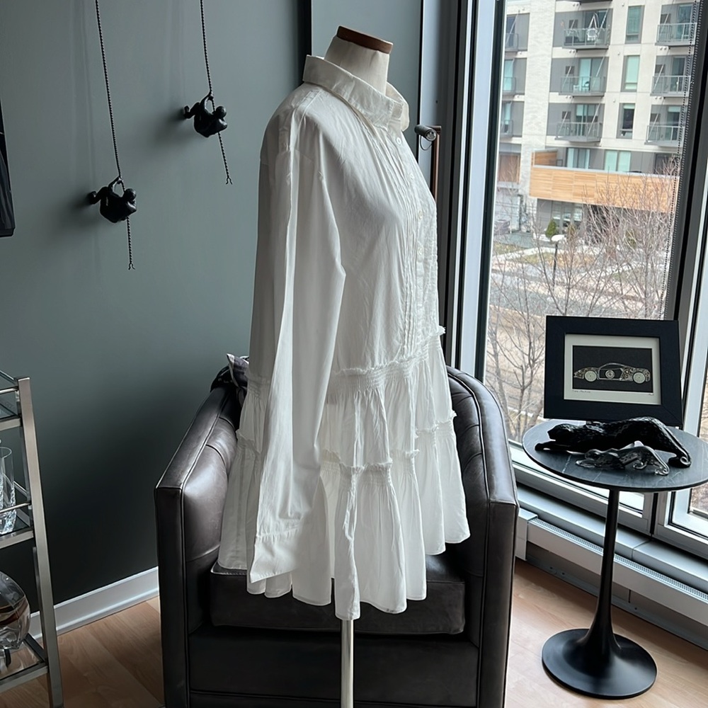 New Free People Billie Pleated Tiered Mini Dress in White - Picture 4 of 6